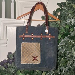 Mona B distressed denim tote bag leather